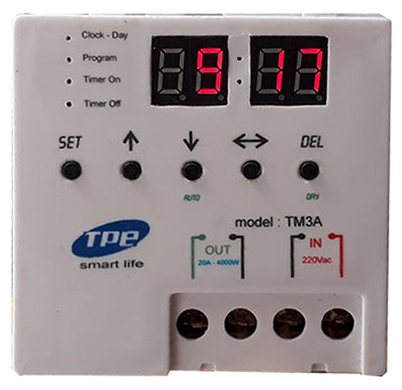 Công tắc TPE-TM3A với màn LED hiển thị thời gian và nút thiết lập 24 chương trình