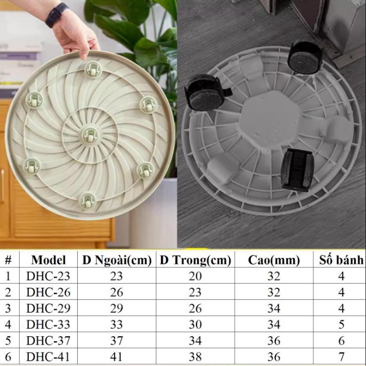 Đế tròn có bánh xe đặt chậu cây các kích thước