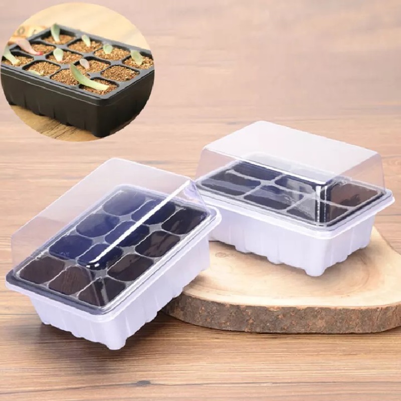 Khay ươm hạt kín 12 lỗ có nắp đậy bảo vệ cây ươm tốt hơn - Ảnh 1