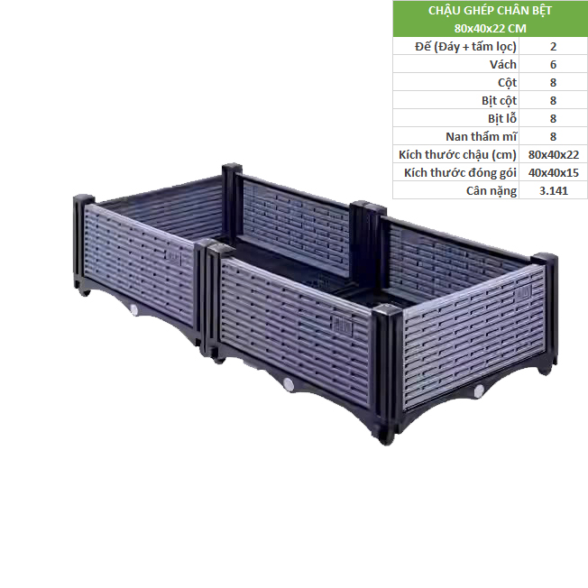 Chậu ghép trồng rau 80x40x22cm màu xám mã GX211 thiết kế đẹp chắc chắn
