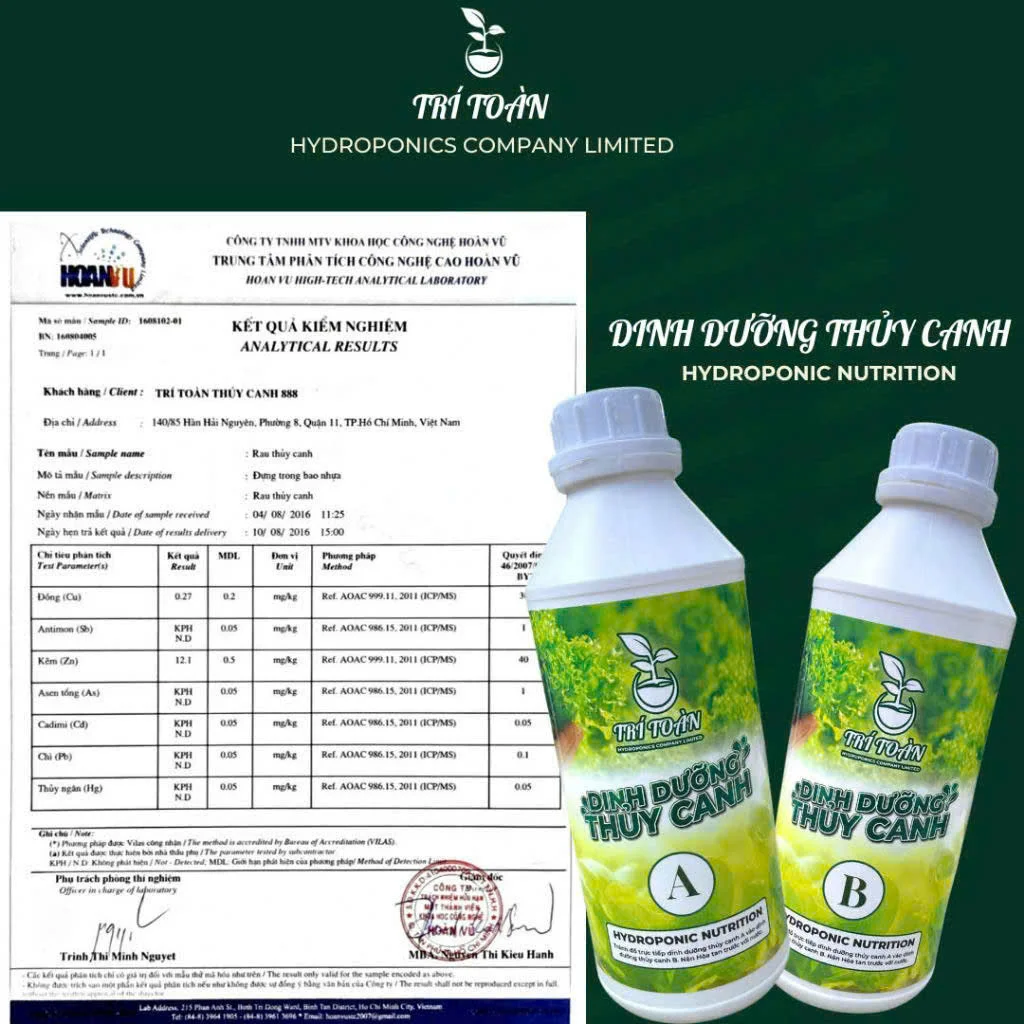 Giấy kiểm định thành phần dung dịch thủy canh Trí Toàn
